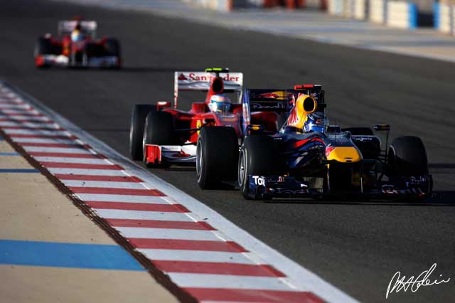 Vettel, Alonso y Massa, en el Gran Premio de Bahrein 2010