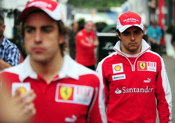 Fernando Alonso y Felipe Massa tras el GP de Alemania 2010