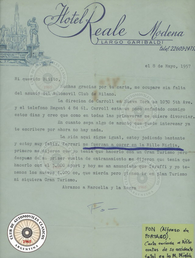 Carta personal de Portago Carta personal de Portago