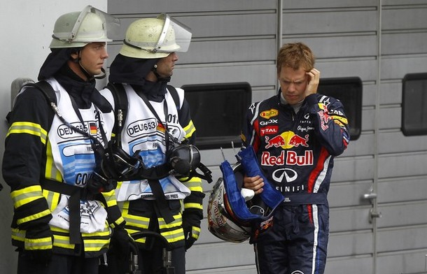 Sebastian Vettel después de terminar el GP de Alemania 2011