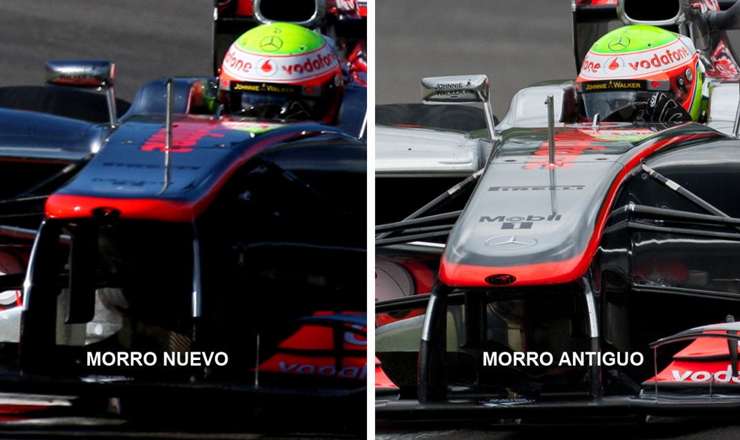 Nueva nariz elevada y la anterior versión del McLaren MP4-27