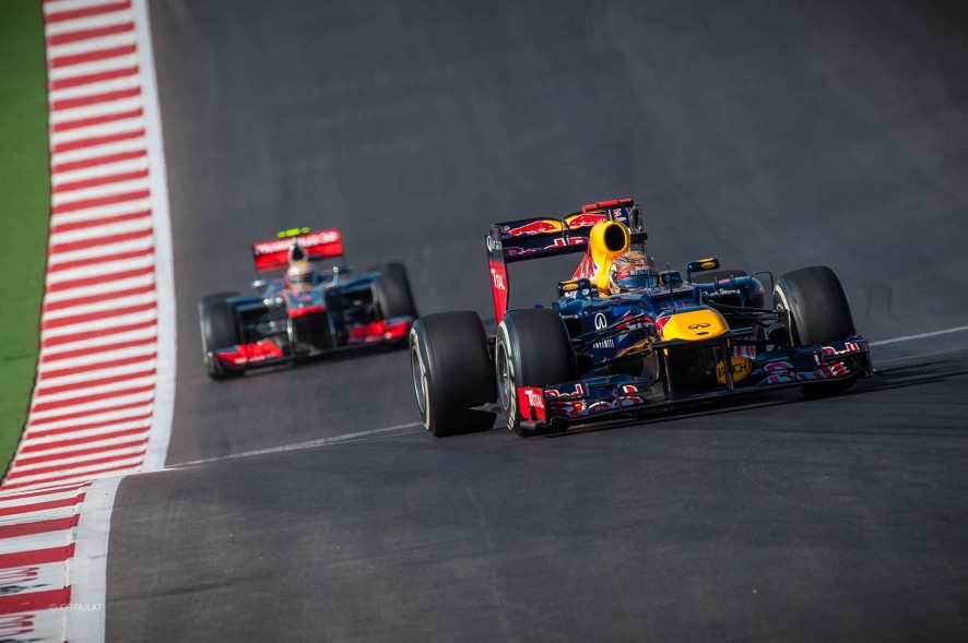 Sebastian Vettel y Lewis Hamilton durante el GP de EE.UU. 2012