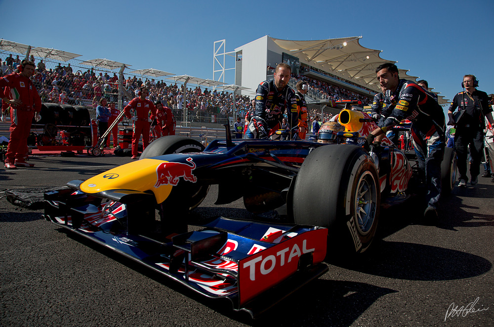 Sebastian Vettel en la parrilla de salida del GP de EE.UU. 2012