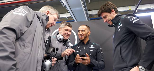 Hamilton, Brawn, Fry and Wolff, Jerez 2013