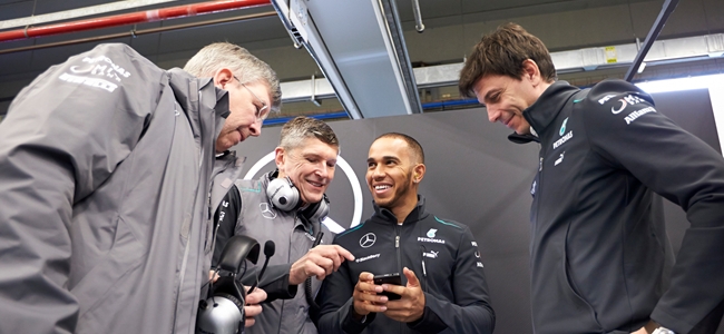 Ross Brawn, Nick Fry, Lewis Hamilton, Toto Wolff