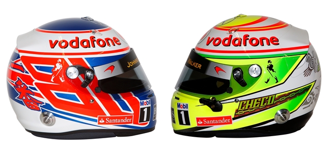 Button y Perez 2013 helmets