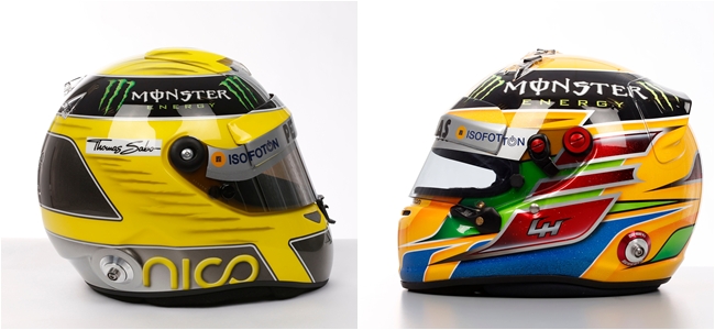 Hamilton y Rosberg 2013 helmets