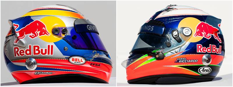Vergne y Ricciardo 2013 helmets