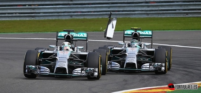 Mercedes' Lewis Hamilton and Nico Rosberg clash at Belgian GP