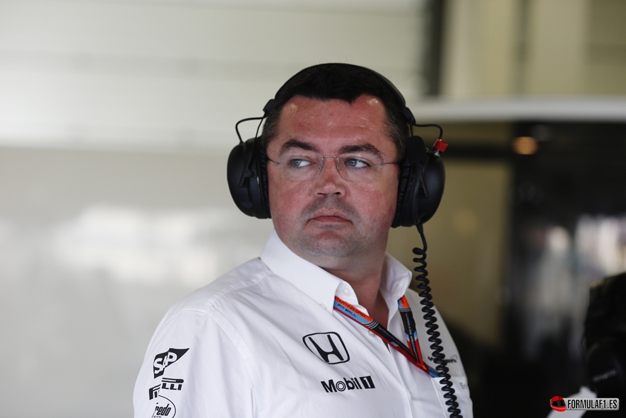 Eric Boullier in the garage.