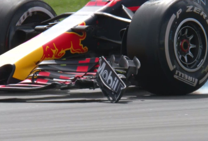 Daños en el Red Bull de Verstappen. GP España 2018