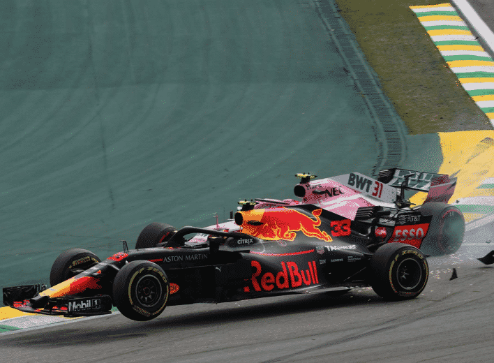 Colisión entre Ocon y Verstappen. GP Brasil 2018