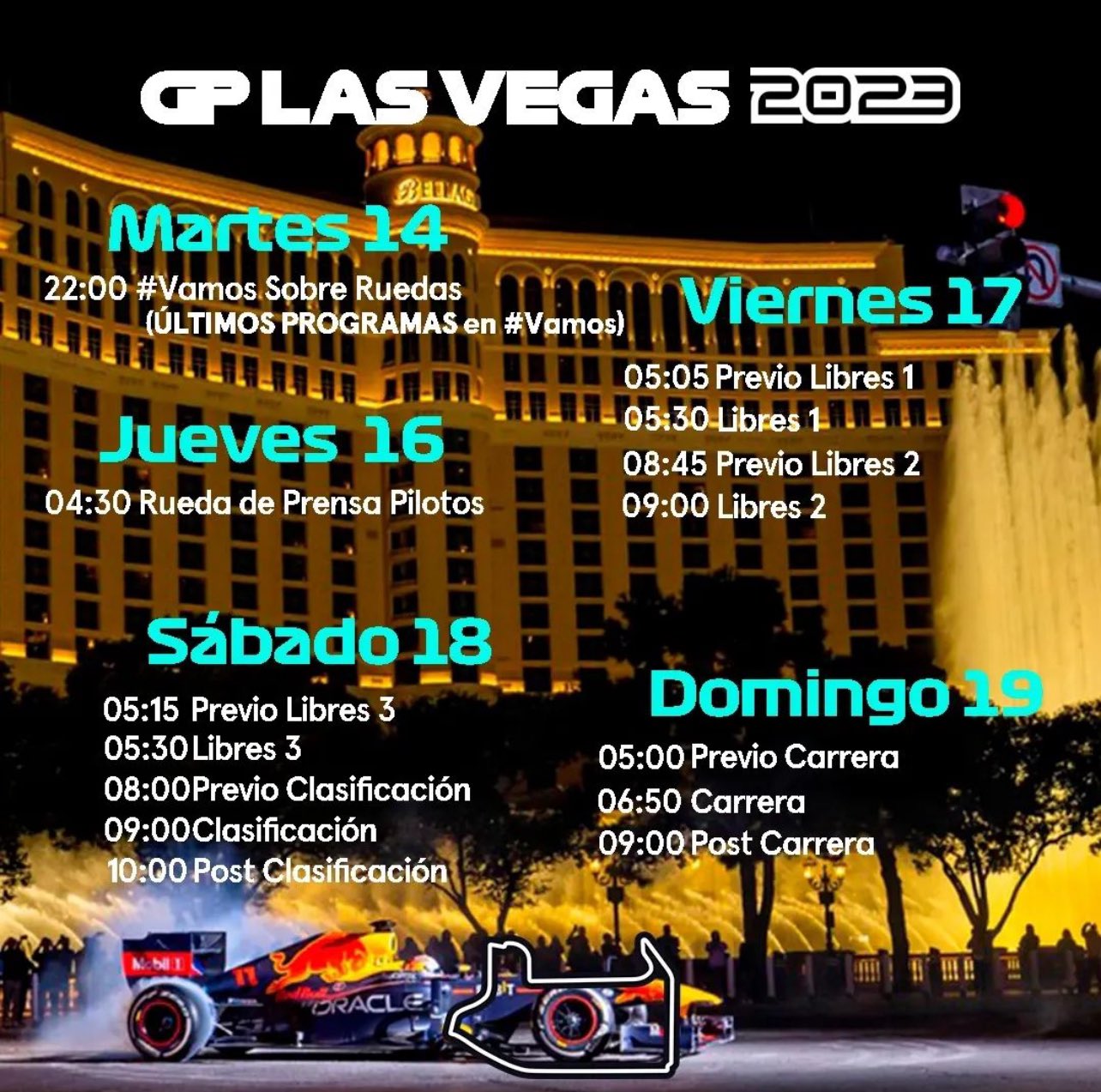 Previo del GP de Las Vegas Horarios y dónde ver la carrera Fórmula F1💜 Descubra o mundo do